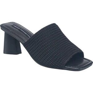 French Connection Black Knit Slide Mule Heels Square Toe Minimalist Size 10